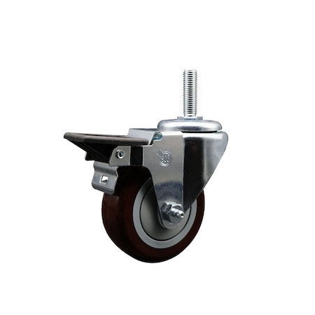 Service Caster 35 Inch Maroon Polyurethane Wheel Swivel 34 Inch Threaded Stem Caster with Brake SCC SCC-TS20S3514-PPUB-MRN-PLB-34212